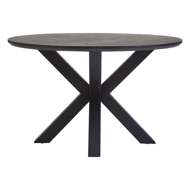 premier housewares Salford Black Wood Veneer Round Dining Table With Metal Legs