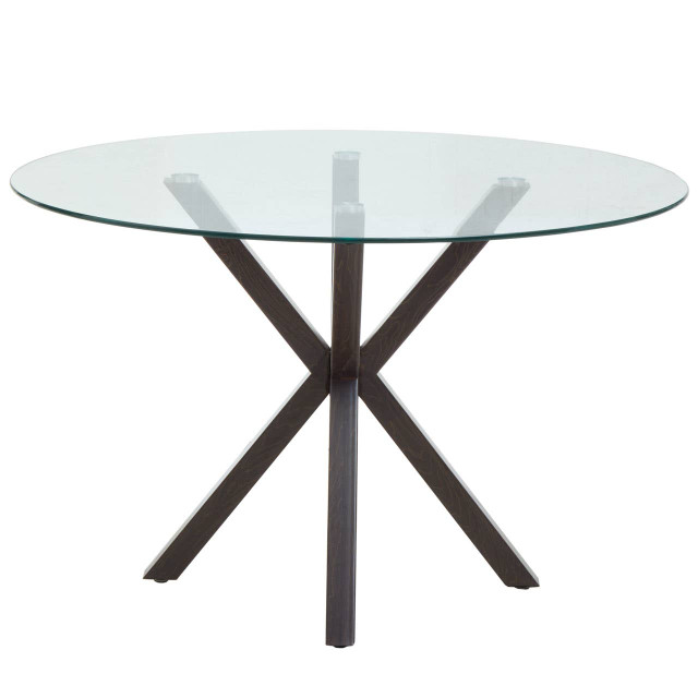 Premier Housewares Salford Round Dining Table With Black Wood Effect Metal Legs