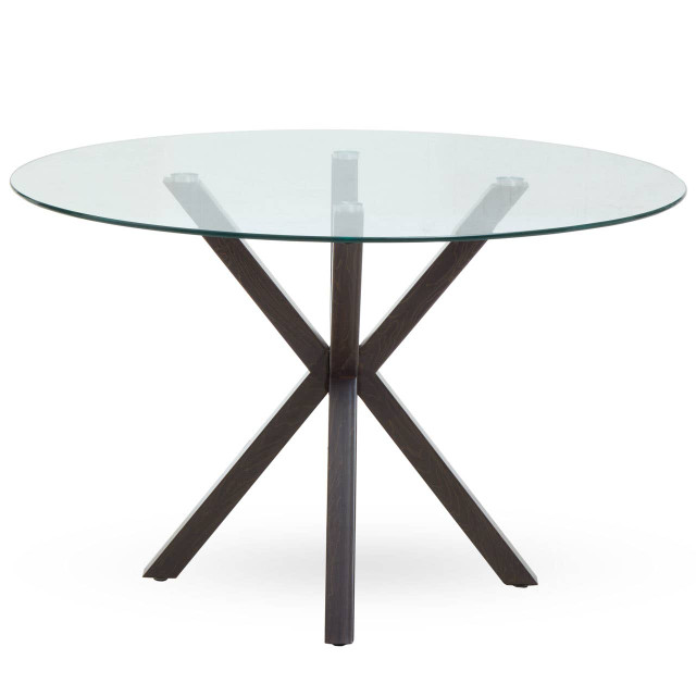 premier housewares Salford Round Dining Table With Black Wood Effect Metal Legs