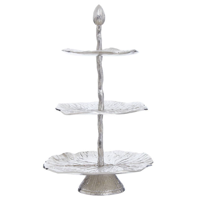 premier housewares Salma Three Tier Lotus Leaf Silver Cake Stand