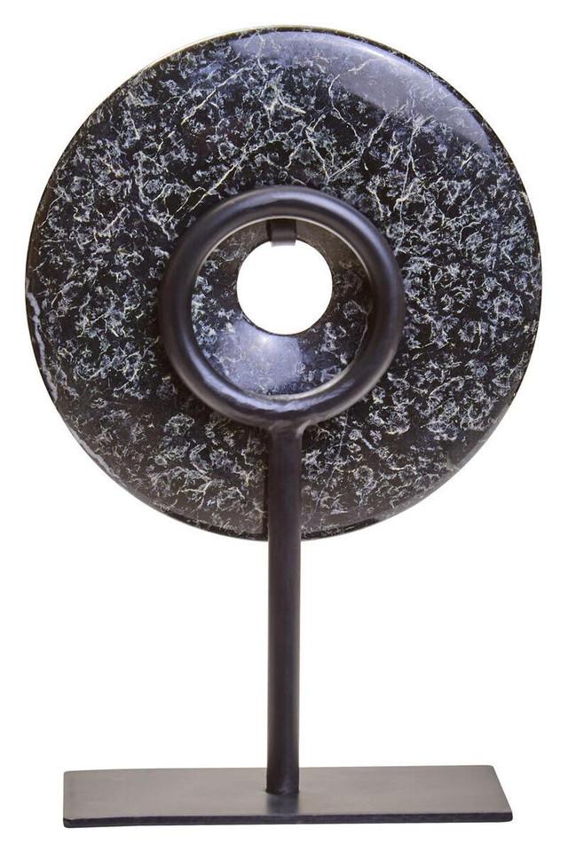 Premier Housewares Salmo Extra Small Black Marble Round Dia 15cm Disc Sculpture
