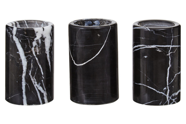 Premier Housewares Salmo Set Of Three Black Marble Tealight Holders