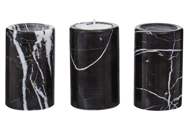 Premier Housewares Salmo Set Of Three Black Marble Tealight Holders