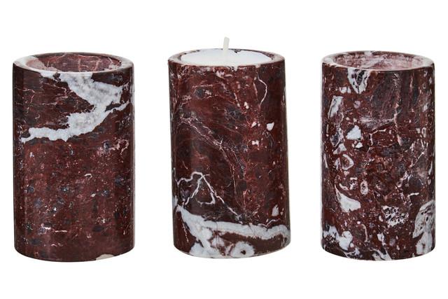 Premier Housewares Salmo Set Of Three Red Marble Tealight Holders