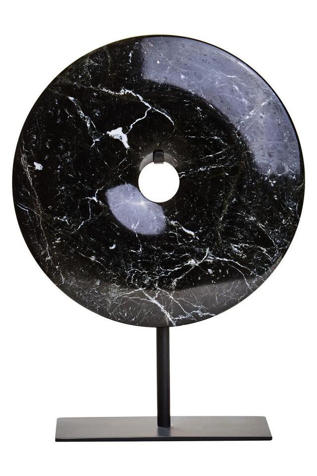 Premier Housewares Salmo Small Black Marble Round Dia 20cm Disc Sculpture