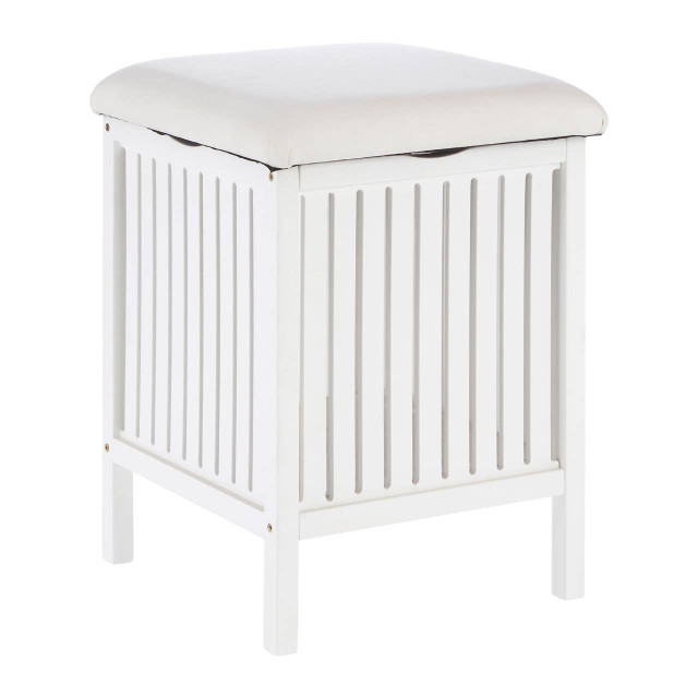 Premier Housewares Salon White Bathroom Storage Stool With Padded Seat