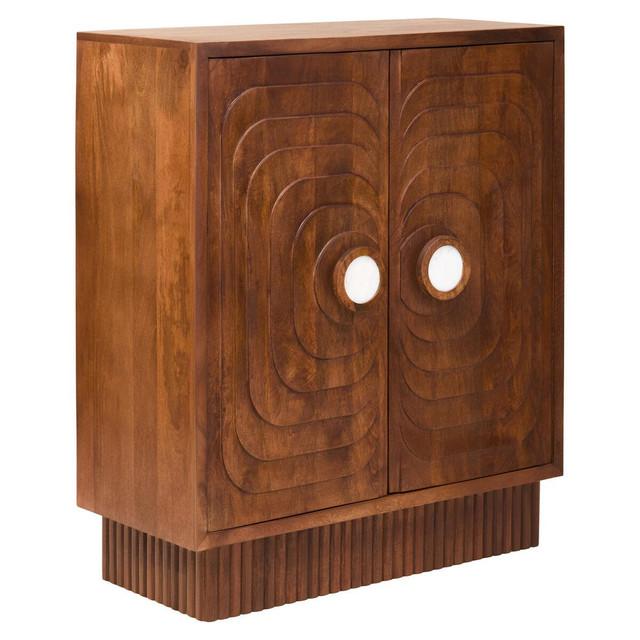 Premier Housewares Sangar Two Door Mango Wood Carved Cabinet