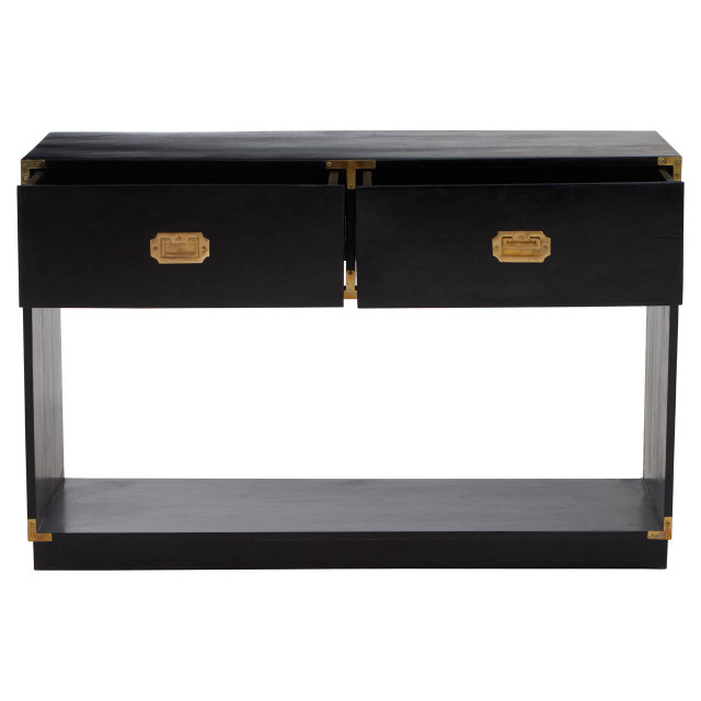 Premier Housewares Sarter Two Drawer Black Mango Wood Console Table