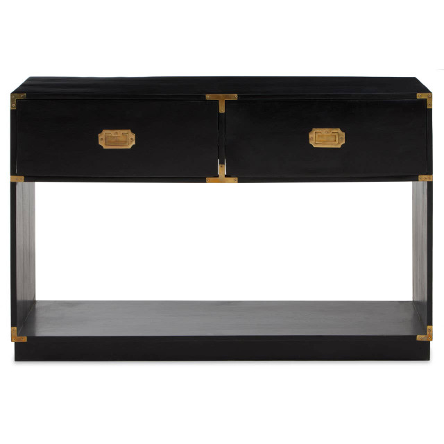 premier housewares Sarter Two Drawer Black Mango Wood Console Table