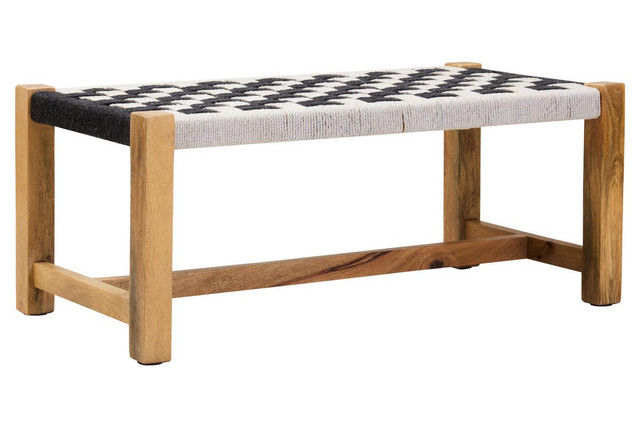 premier housewares Satna Black And White Jute Bench