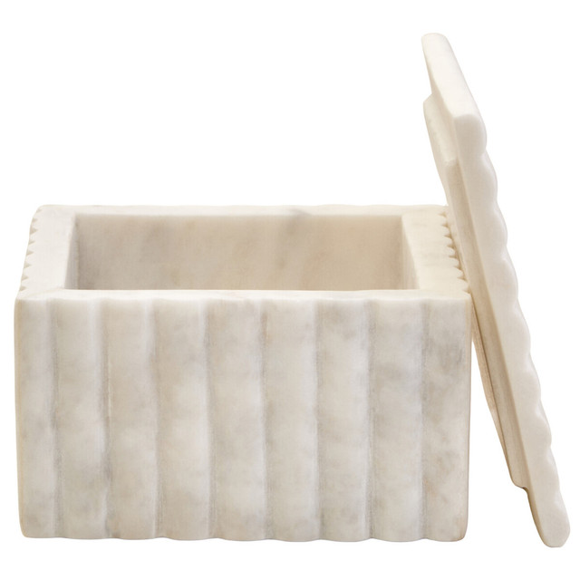 Premier Housewares Savio Square White Fluted Marble Box