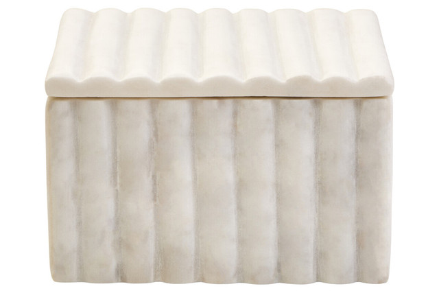 premier housewares Savio Square White Fluted Marble Box
