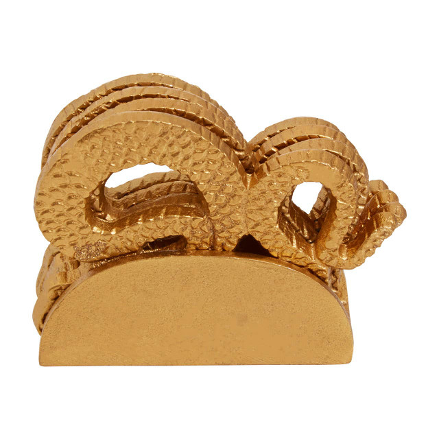 premier housewares Serpent Gold Set of 4 Coasters with Holder