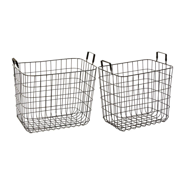 Premier Housewares Set Of 2 Rowan Black Wire Storage Baskets