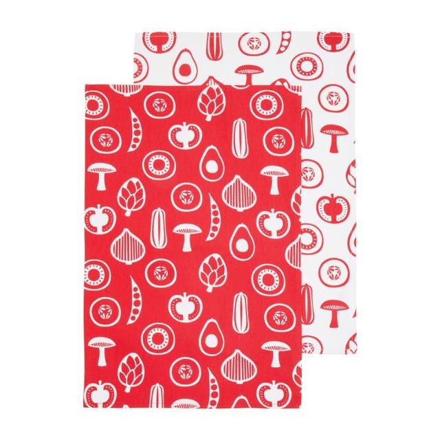 Premier Housewares Set Of Three Besa Red Tea Towels