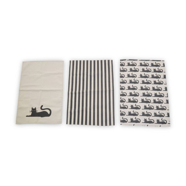 premier housewares Set Of Three Black Cat Tea Towels