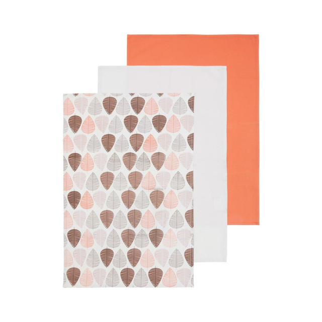 Premier Housewares Set Of Three Orange Leaf Tea Towels