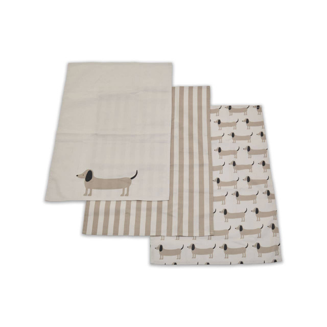 Premier Housewares Set Of Three Sausage Dog Tea Towels