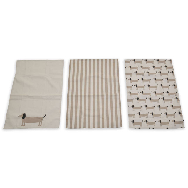 Premier Housewares Set Of Three Sausage Dog Tea Towels