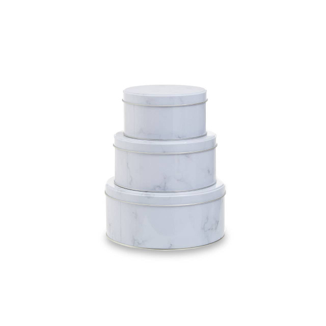 Premier Housewares Set Of Three White Marble Effect Storage Tins