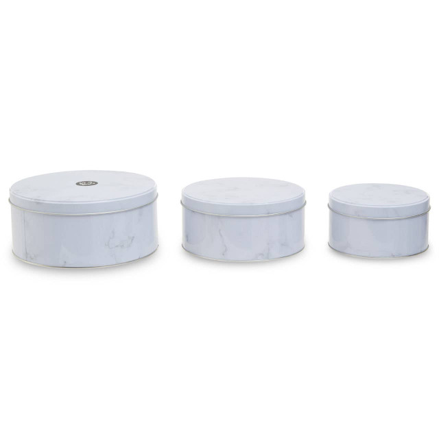 Premier Housewares Set Of Three White Marble Effect Storage Tins