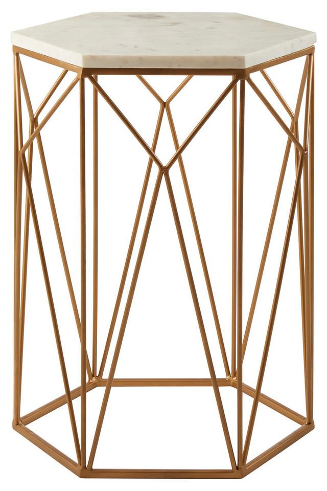 Premier Housewares Shalimar Marble Top Side Table With Geometric Base