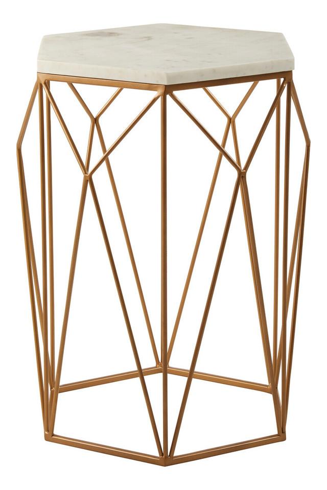 premier housewares Shalimar Marble top Side Table With Geometric Base