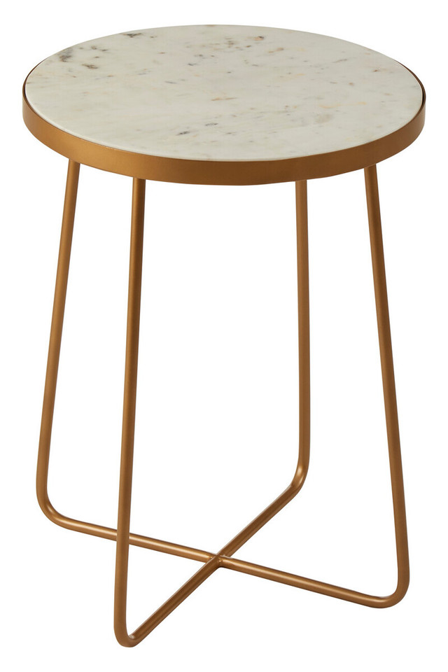 Premier Housewares Shalimar Round Marble Top Side Table With Cross Base