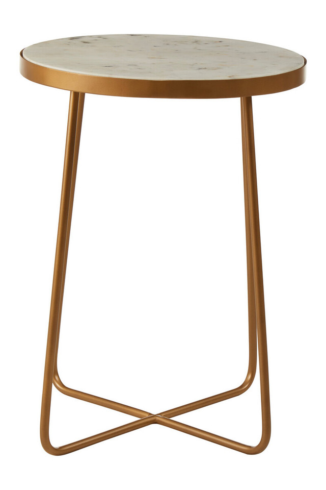 Premier Housewares Shalimar Round Marble Top Side Table With Cross Base