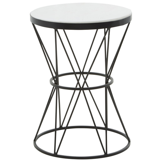 Premier Housewares Shalimar Round White Marble Top Side Table