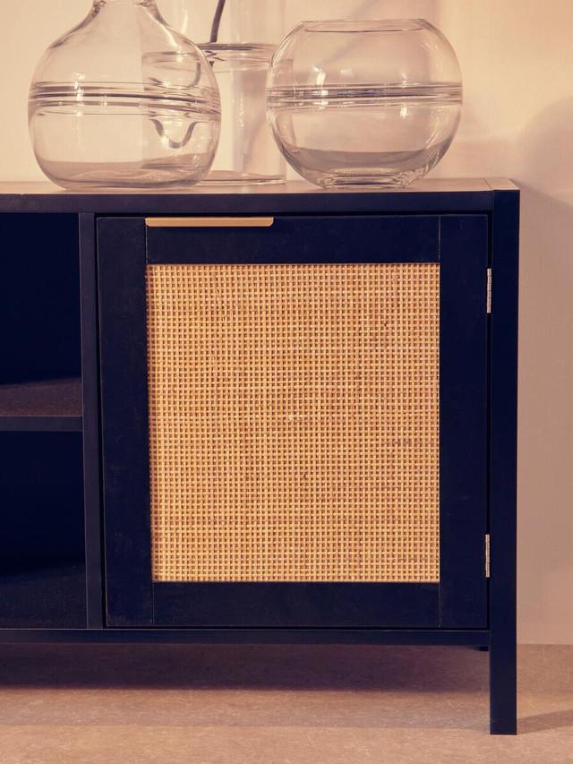 Premier Housewares Sherman Black Wood And Rattan Media Unit