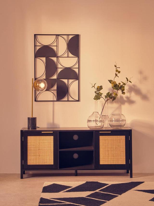 premier housewares Sherman Black Wood and Rattan Media Unit
