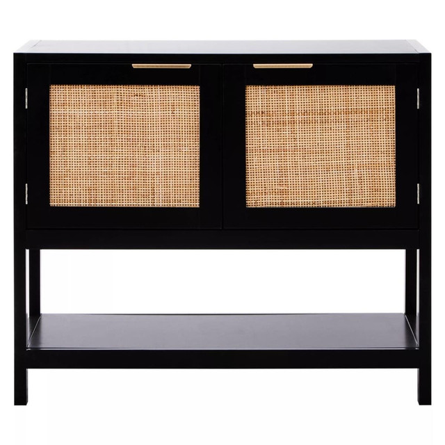 Premier Housewares Sherman Black Wood And Rattan Two Door Side Cabinet