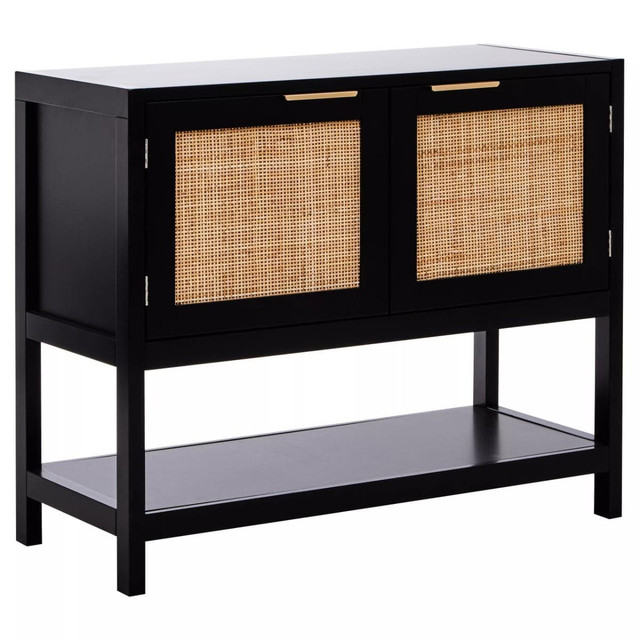 Premier Housewares Sherman Black Wood And Rattan Two Door Side Cabinet