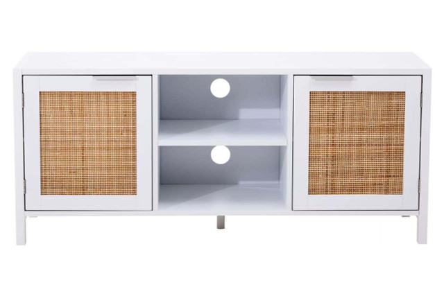 Premier Housewares Sherman White Wood And Rattan Media Unit