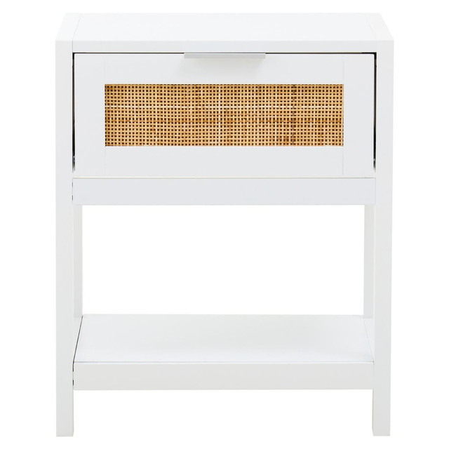 Premier Housewares Sherman White Wood And Rattan One Drawer Side Table