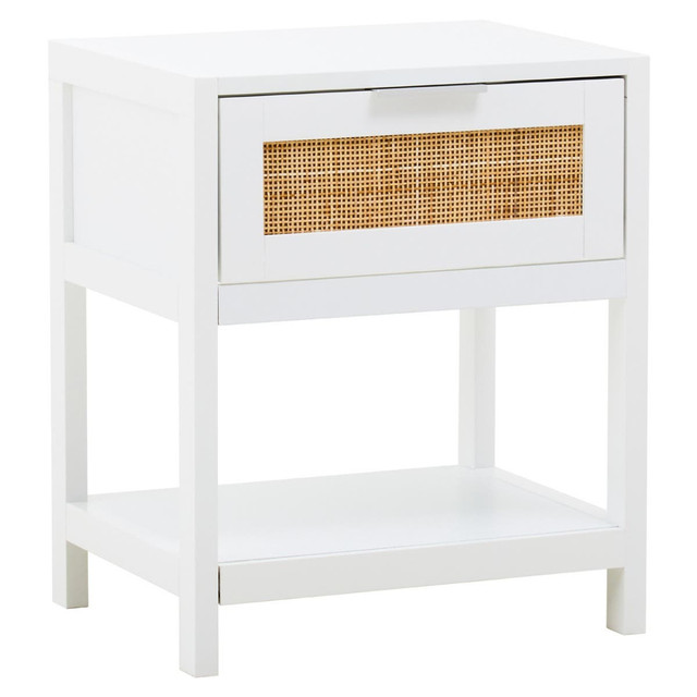 Premier Housewares Sherman White Wood And Rattan One Drawer Side Table