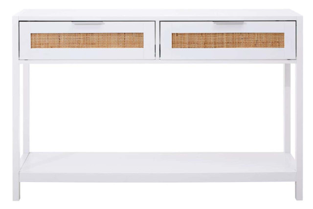 premier housewares Sherman White Wood and Rattan Two Drawer Console Table