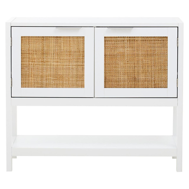 Premier Housewares Sherman White Wood And Rattan Two Drawer Side Cabinet
