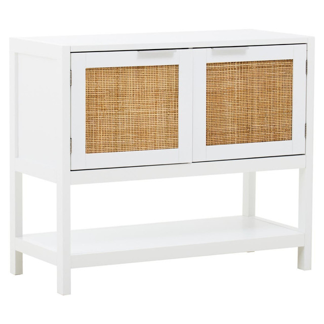 Premier Housewares Sherman White Wood And Rattan Two Drawer Side Cabinet