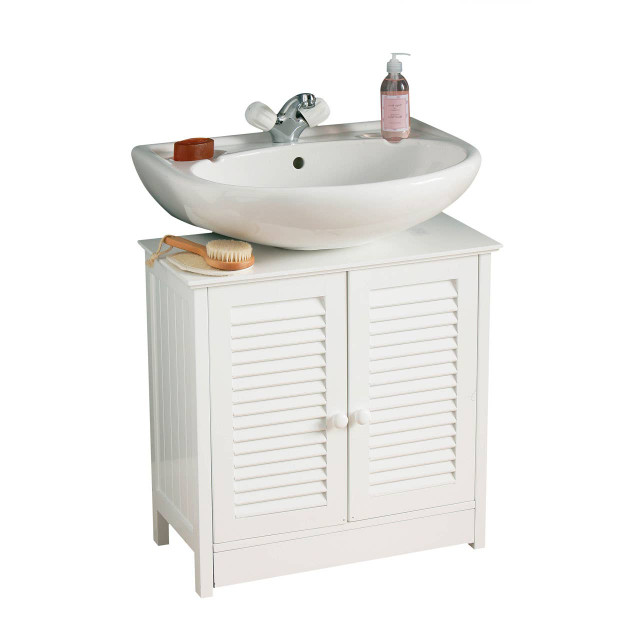 premier housewares Shutter White Wood Under Sink Bathroom Cabinet