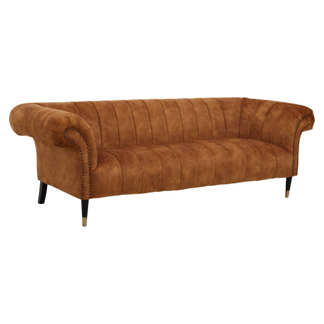 Premier Housewares Siena Three Seat Gold Velvet Sofa