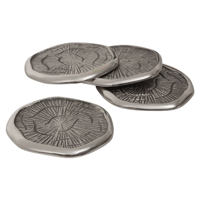 Premier Housewares Silva Set Of Four Oak Effect Silver Top Coasters