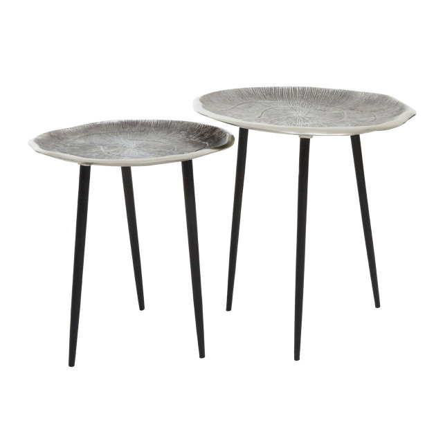 Premier Housewares Silva Set Of Two Oak Effect Silver Top Side Tables