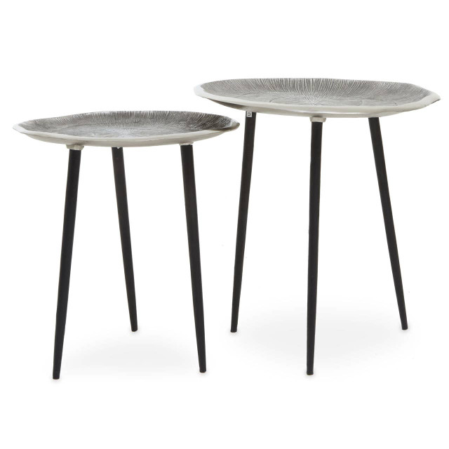 premier housewares Silva Set Of Two Oak Effect Silver Top Side Tables