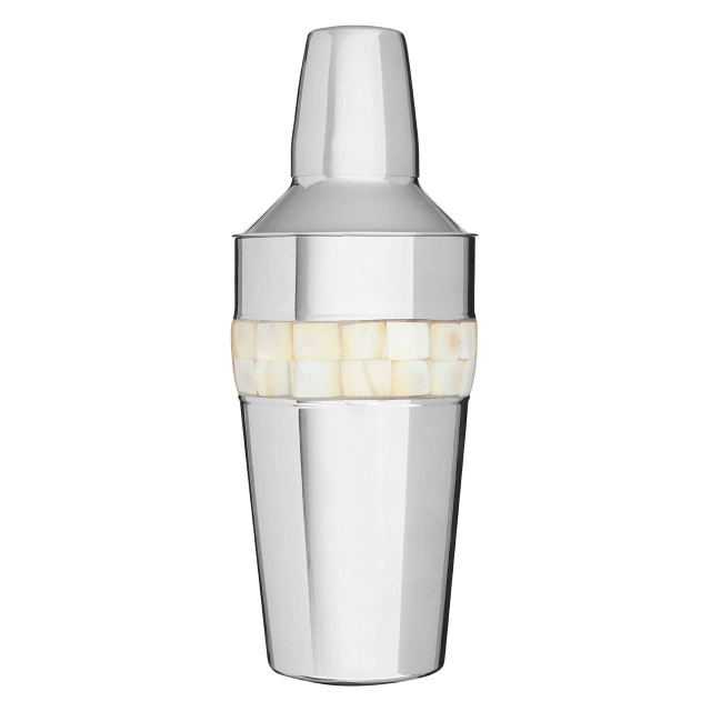 Premier Housewares Silver Cocktail Shaker With Mother Of Pearl Inlay