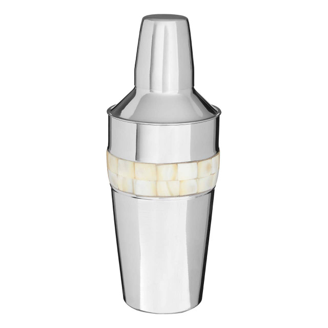 Premier Housewares Silver Cocktail Shaker With Mother Of Pearl Inlay