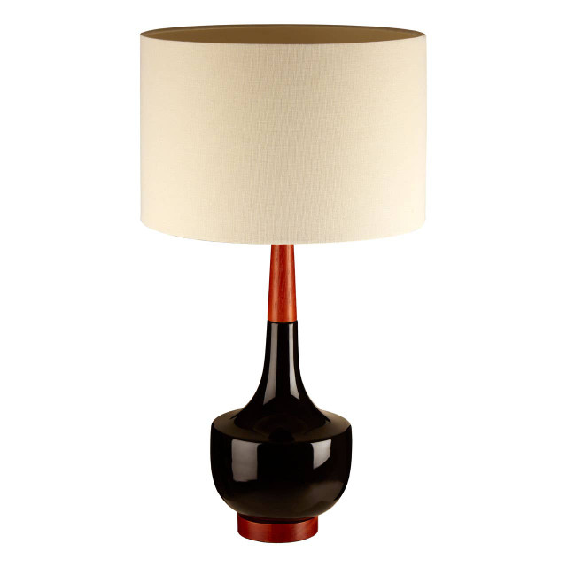 Premier Housewares Sirus Table Lamp With Wood And Ceramic Base