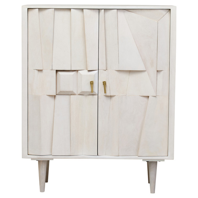 Premier Housewares Sita Two Door Whitewash Mango Wood Abstract Cabinet