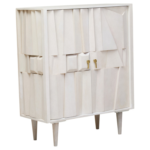 Premier Housewares Sita Two Door Whitewash Mango Wood Abstract Cabinet